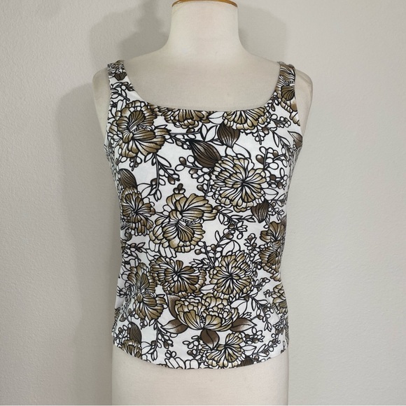 Karen Scott Women's Brown White Floral Stretch Boxy Tank Top Size Small Casual - Picture 1 of 12